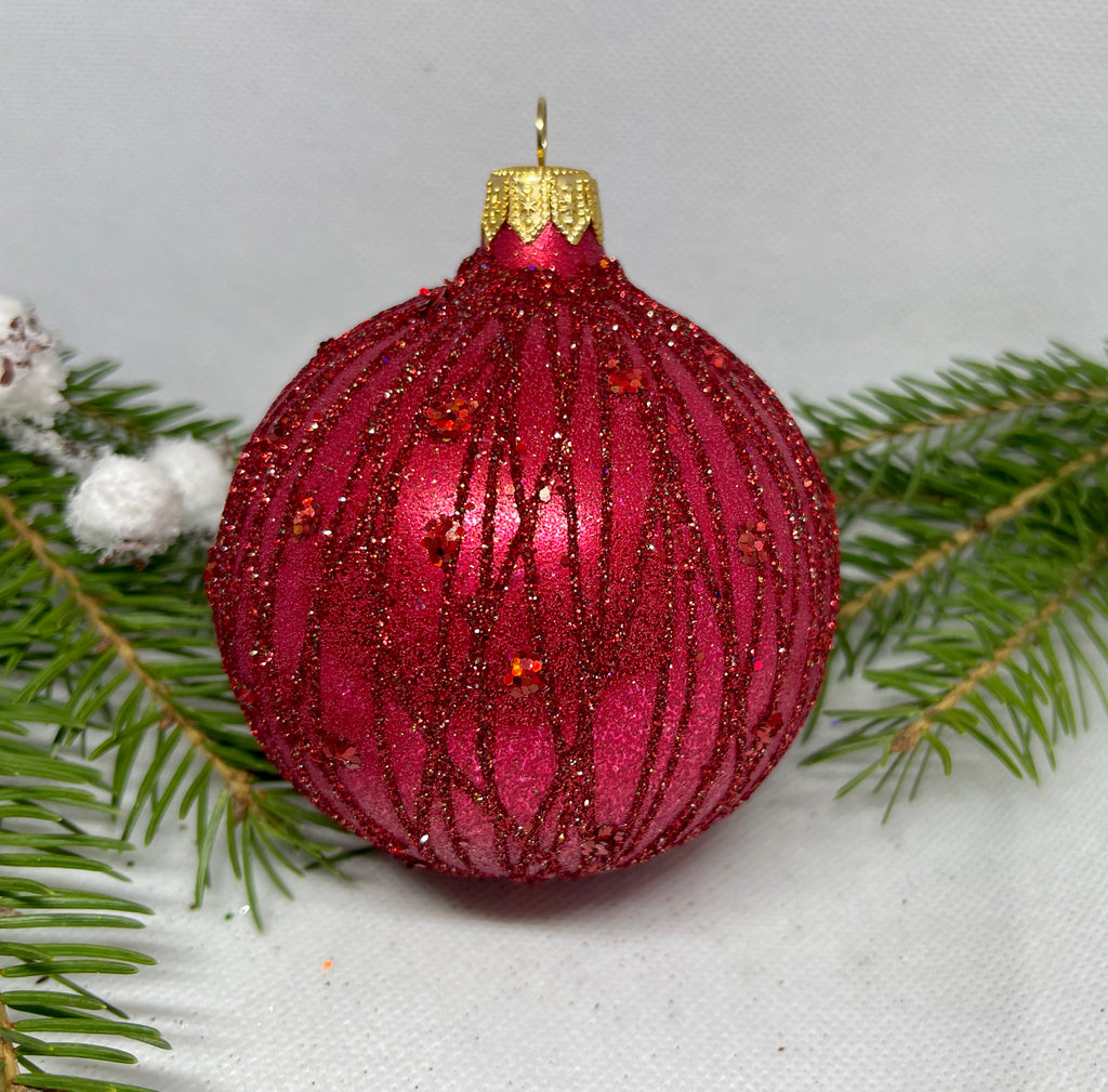 Red with glitter glass ball Christmas ornament, handmade XMAS decoration ChristmasboxStore