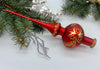 Red Christmas glass tree topper with gold glitter, vintage Christmas finial ChristmasboxStore