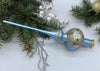 Light Blue Christmas glass tree topper with gold glitter, vintage Christmas finial ChristmasboxStore