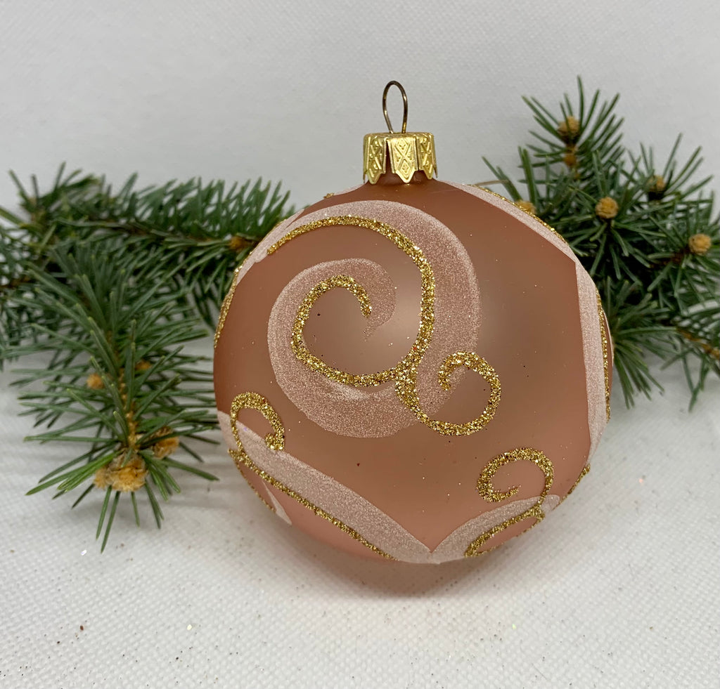 Pink matt with white and gold pattern glass ball Christmas ornament, handmade XMAS decoration ChristmasboxStore