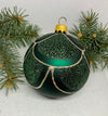Green with silver glitter glass ball Christmas ornament, handmade XMAS decoration ChristmasboxStore