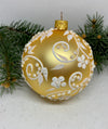 Gold with white glitter glass ball Christmas ornament, handmade XMAS decoration ChristmasboxStore