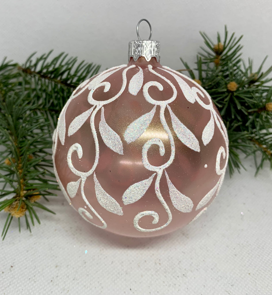Pink with white glitter glass ball Christmas ornament, handmade XMAS decoration ChristmasboxStore