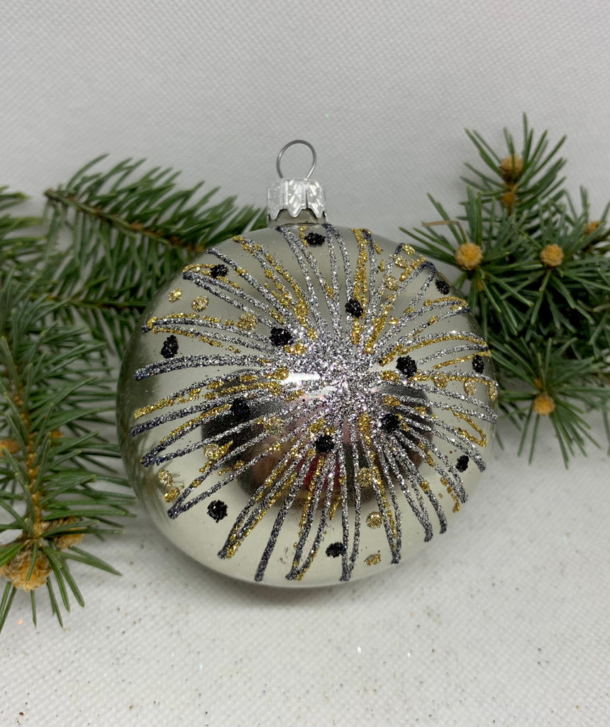 Silver with silver and gold glitter glass ball Christmas ornament, handmade XMAS decoration ChristmasboxStore