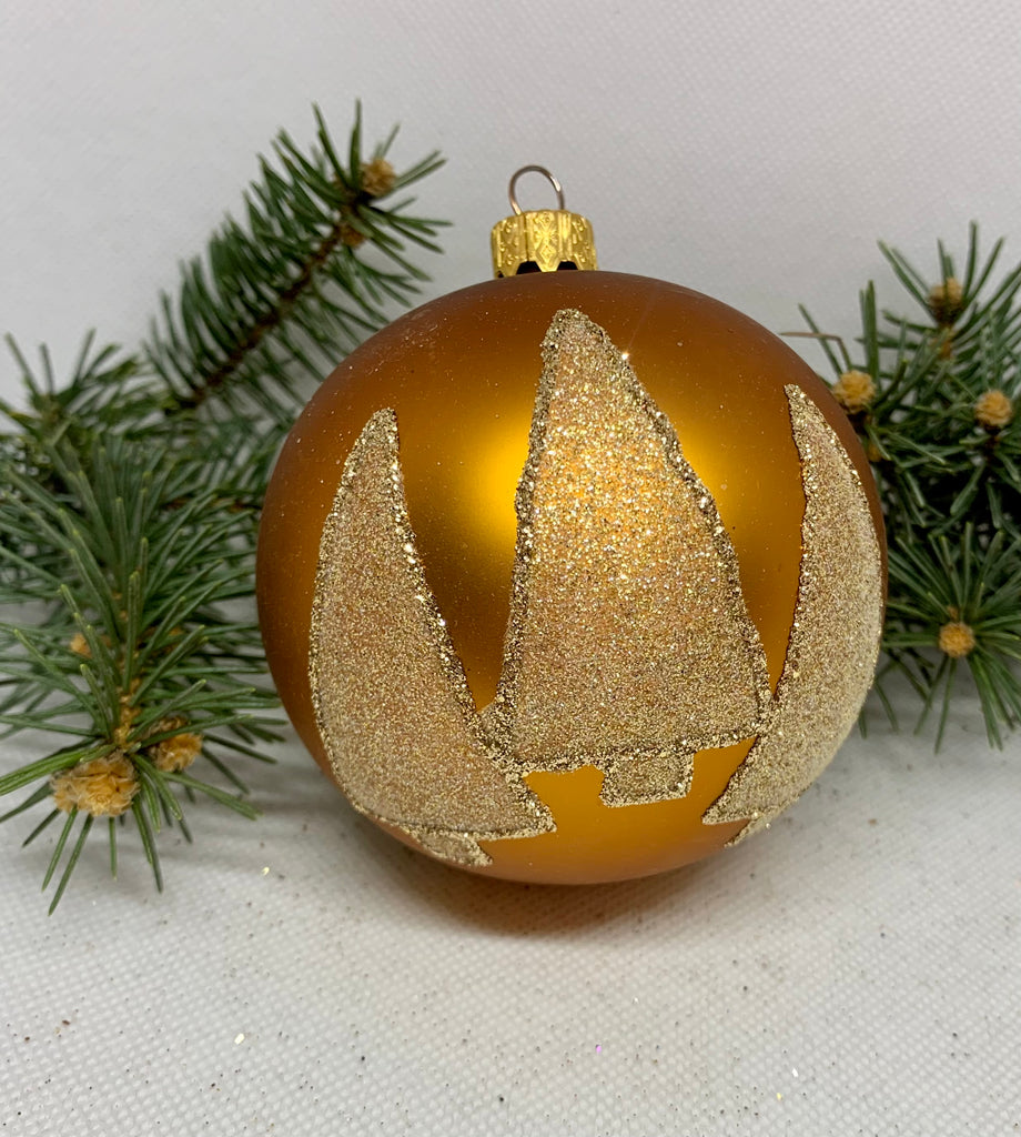 Gold with gold tree glitter glass ball Christmas ornament, handmade XMAS decoration ChristmasboxStore