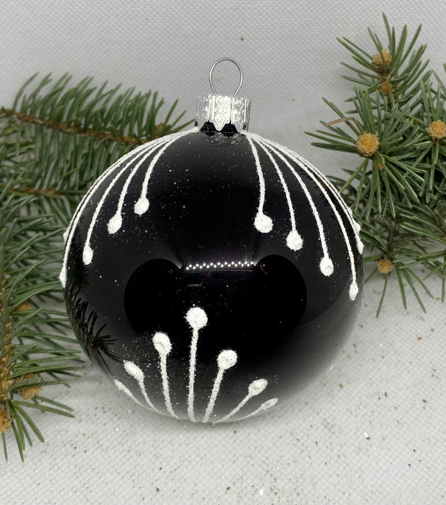Black with white glitter glass ball Christmas ornament, handmade XMAS decoration ChristmasboxStore