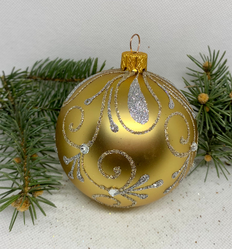 Gold with silver glitter glass ball Christmas ornament, handmade XMAS decoration ChristmasboxStore