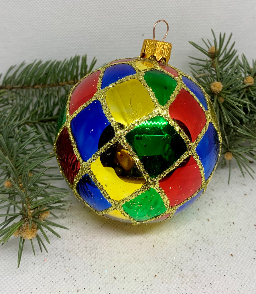 Multi-colored with gold glitter glass ball Christmas ornament, handmade XMAS decoration ChristmasboxStore