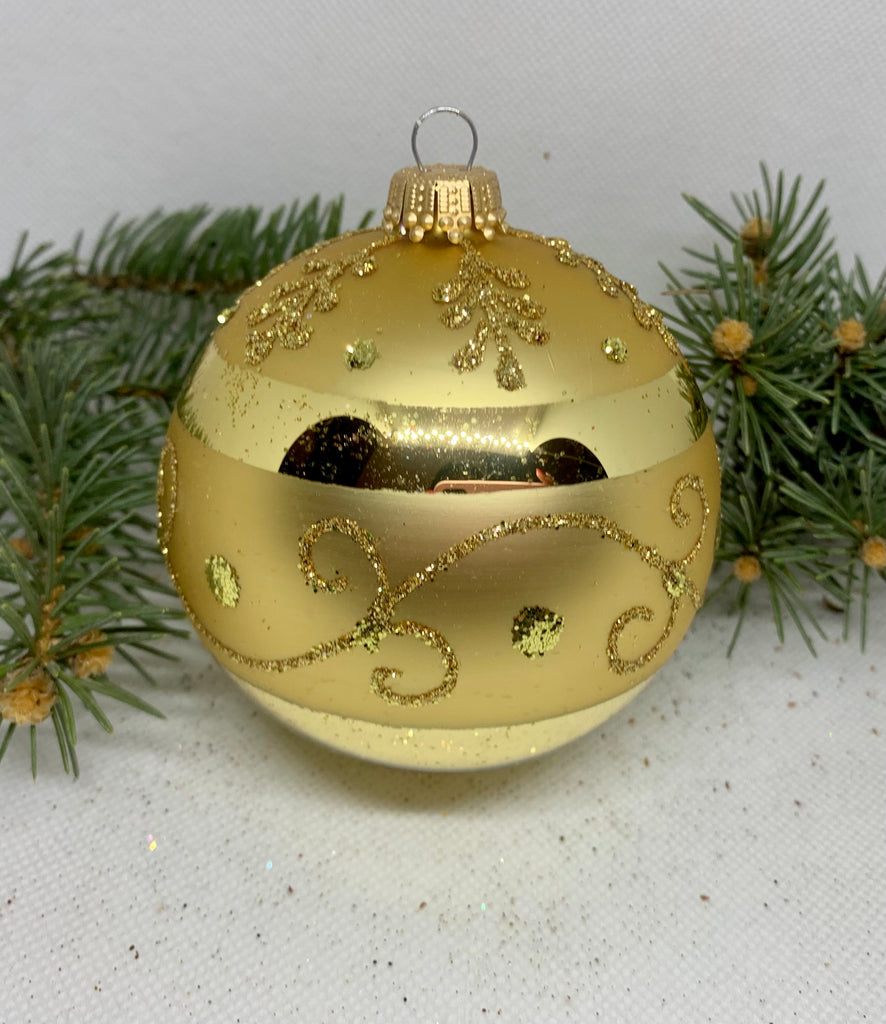 Gold with gold glitter glass ball Christmas ornament, handmade XMAS decoration ChristmasboxStore