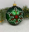 Green with red and white snowflake glitter glass ball Christmas ornament, handmade XMAS decoration ChristmasboxStore