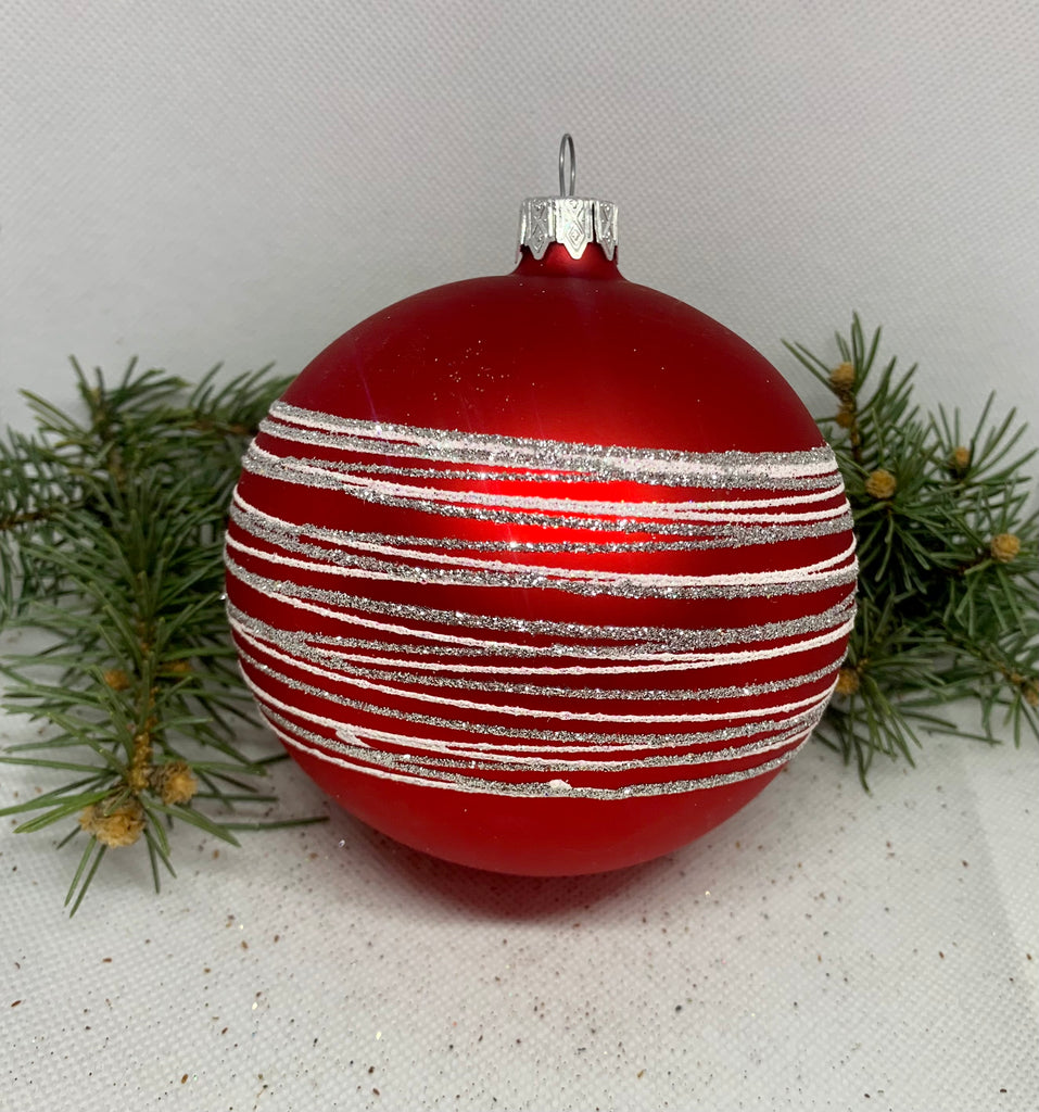 Red with silver glitter glass ball Christmas ornament, handmade XMAS decoration ChristmasboxStore