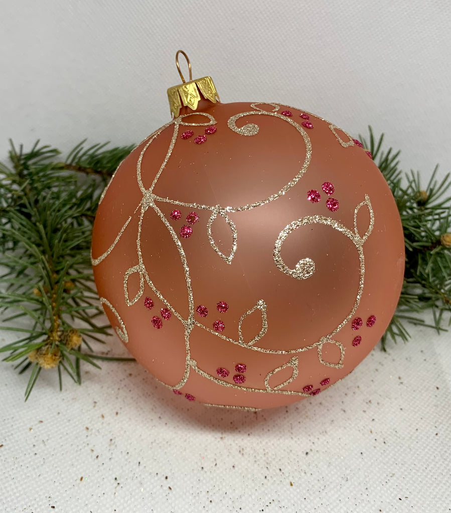 Pink Matt wth silver glitter glass ball Christmas ornament, handmade XMAS decoration ChristmasboxStore