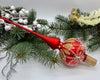 Red Christmas glass tree topper with gold glitter, vintage XMAS finial ChristmasboxStore