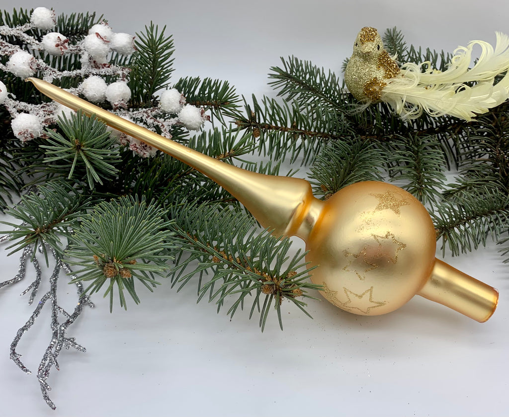 Gold Christmas glass tree topper with gold stars, vintage XMAS finial ChristmasboxStore