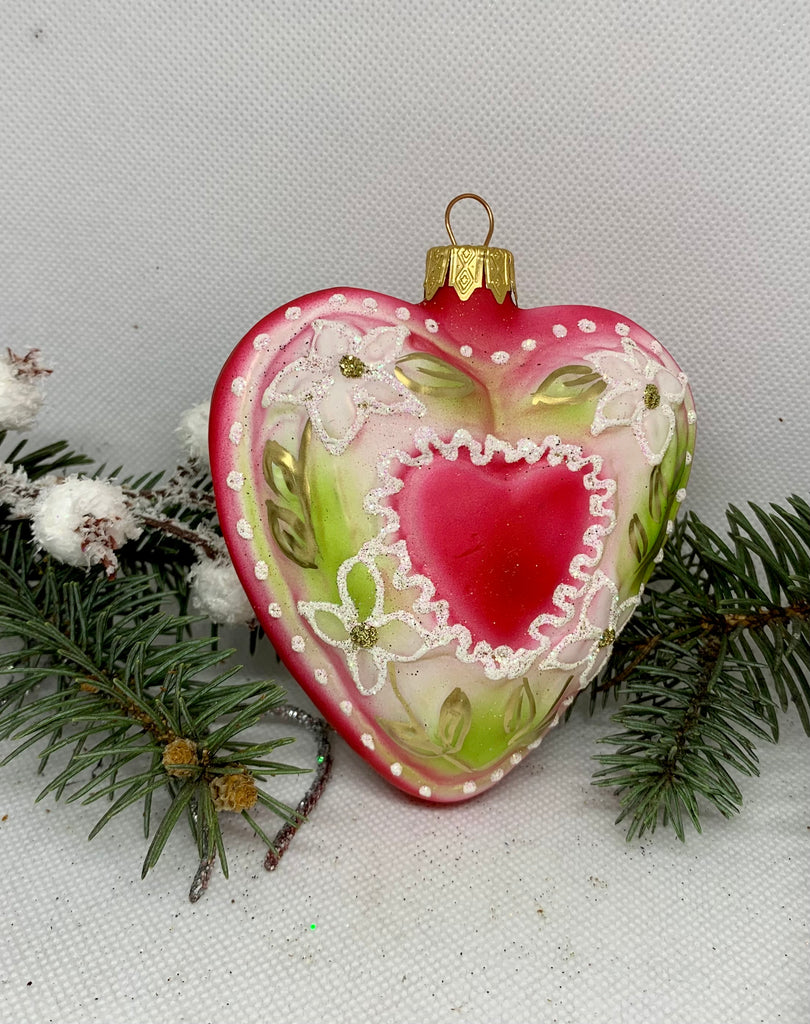 Heart in heart glass Christmas handmade ornament, Luxury Christmas glass decoration, Christmas tree glass ornament ChristmasboxStore