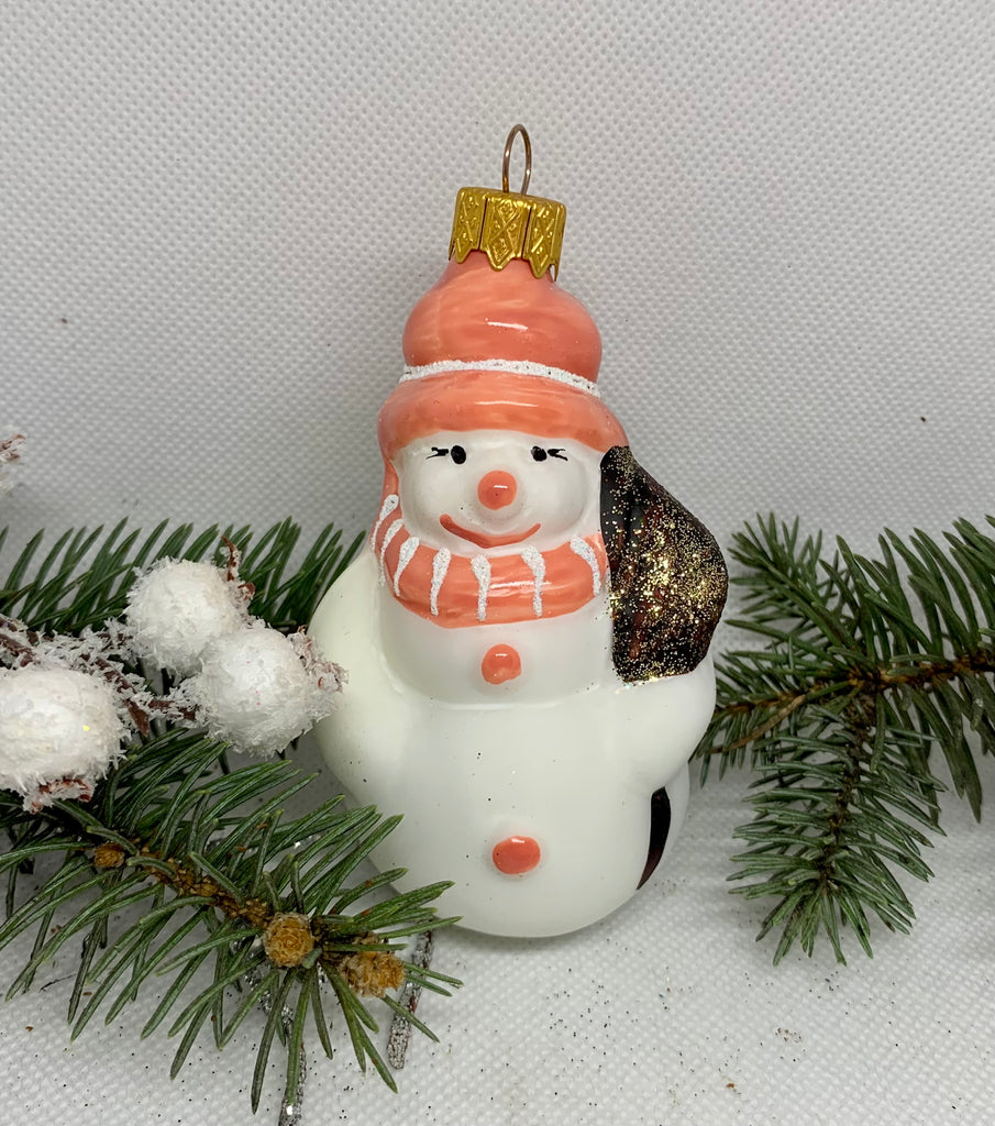 Snowman with a broom glass Christmas handmade ornament, Luxury Christmas glass decoration, Christmas tree glass ornament ChristmasboxStore