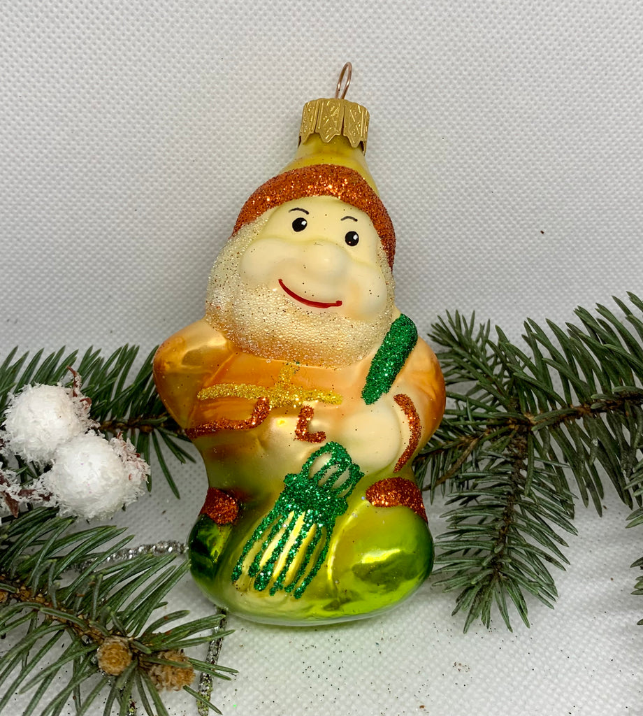 Gnome with a broom glass Christmas handmade ornament, Luxury Christmas glass decoration, Christmas tree glass ornament ChristmasboxStore