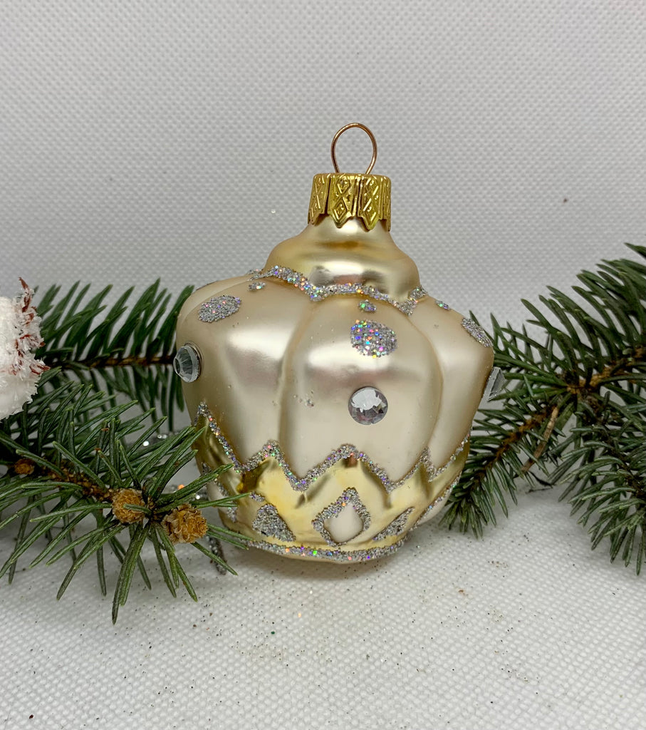 Crown with glitter glass Christmas handmade ornament, Luxury Christmas glass decoration, Christmas tree glass ornament ChristmasboxStore