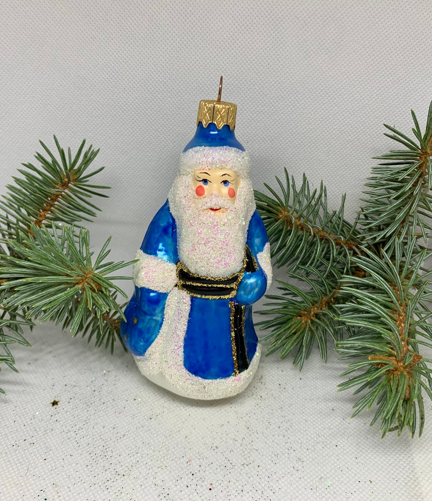 Santa Claus white and blue glass Christmas handmade ornament, Luxury Christmas glass decoration, Christmas tree glass ornament ChristmasboxStore