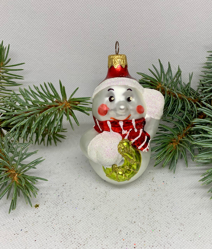 Snowman in a scarf glass Christmas handmade ornament, Luxury Christmas glass decoration, Christmas tree glass ornament ChristmasboxStore