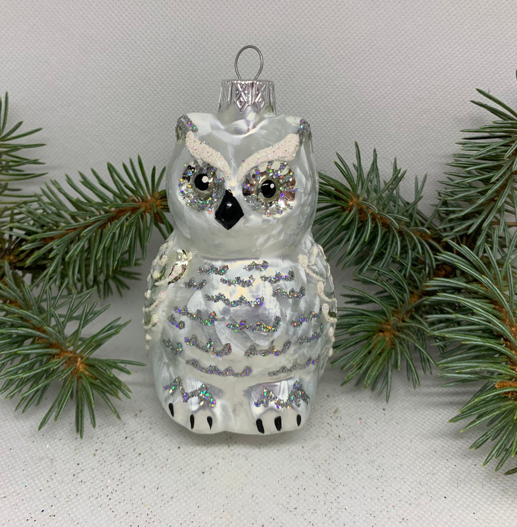 Owl white and silver glass Christmas handmade ornament, Luxury Christmas glass decoration, Christmas tree glass ornament ChristmasboxStore