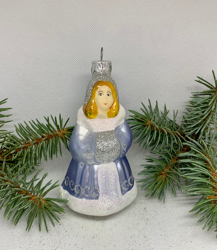 Snow Maiden white and blue glass Christmas handmade ornament, Luxury Christmas glass decoration, Christmas tree glass ornament ChristmasboxStore