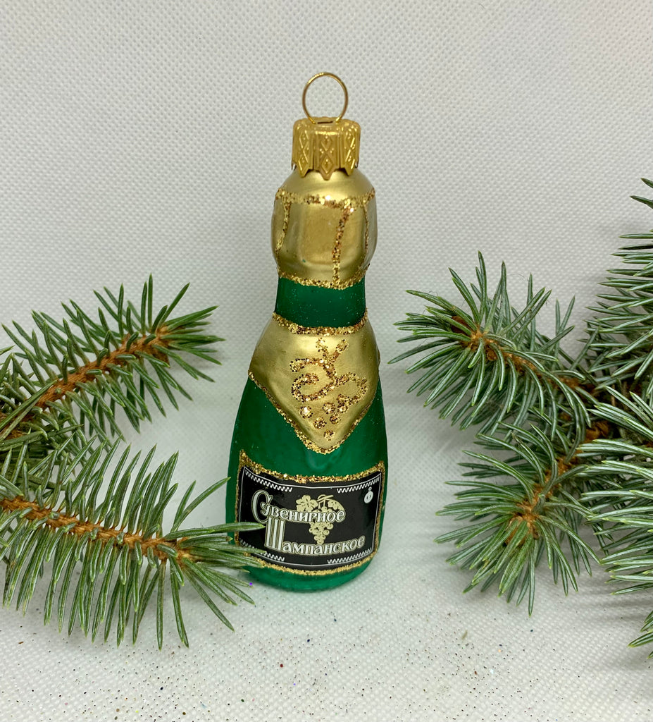 Bottle of champagne glass Christmas handmade ornament, Luxury Christmas glass decoration, Christmas tree glass ornament ChristmasboxStore