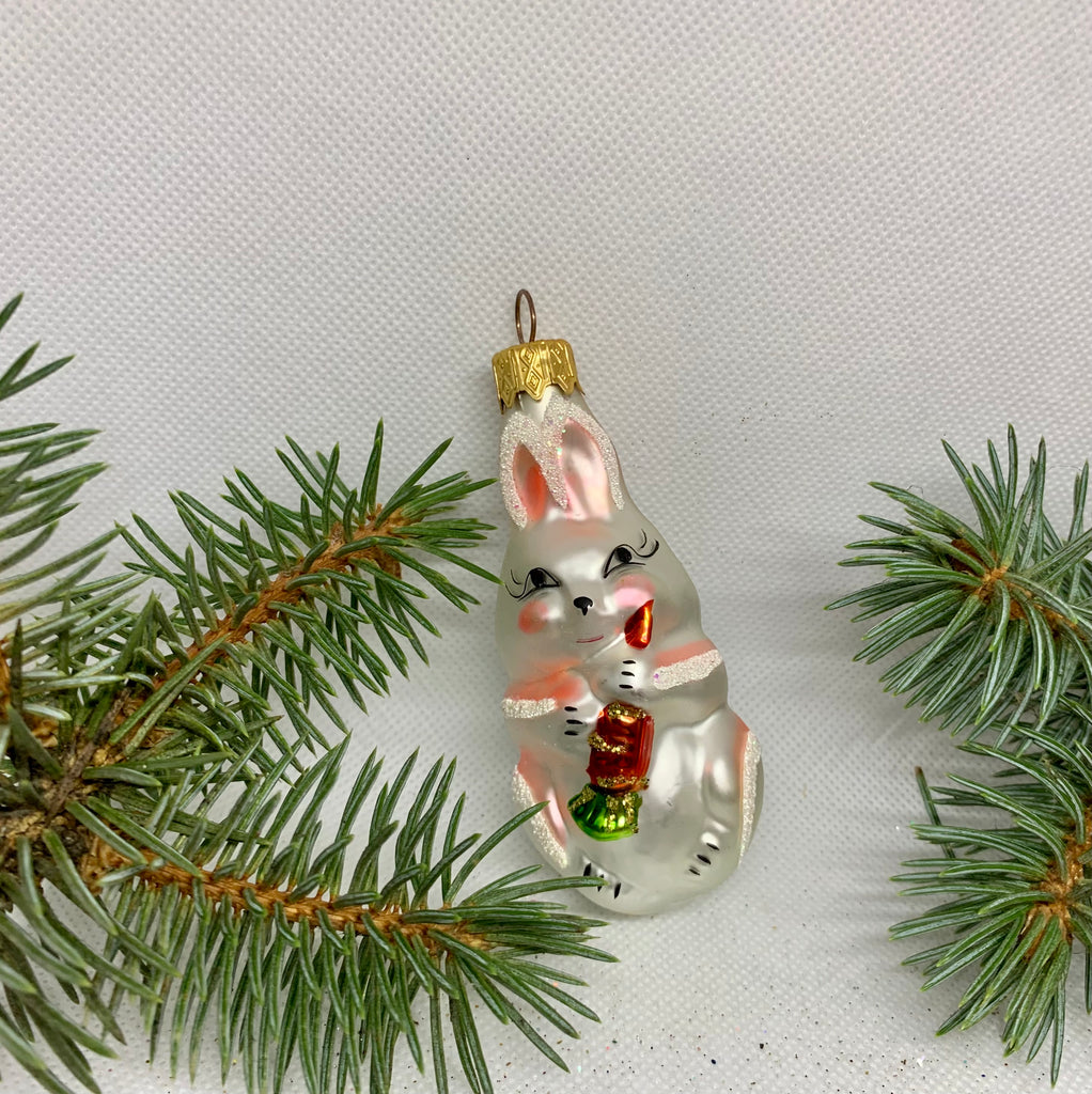 Bunny with carrot glass Christmas handmade ornament, Luxury Christmas glass decoration, Christmas tree glass ornament ChristmasboxStore
