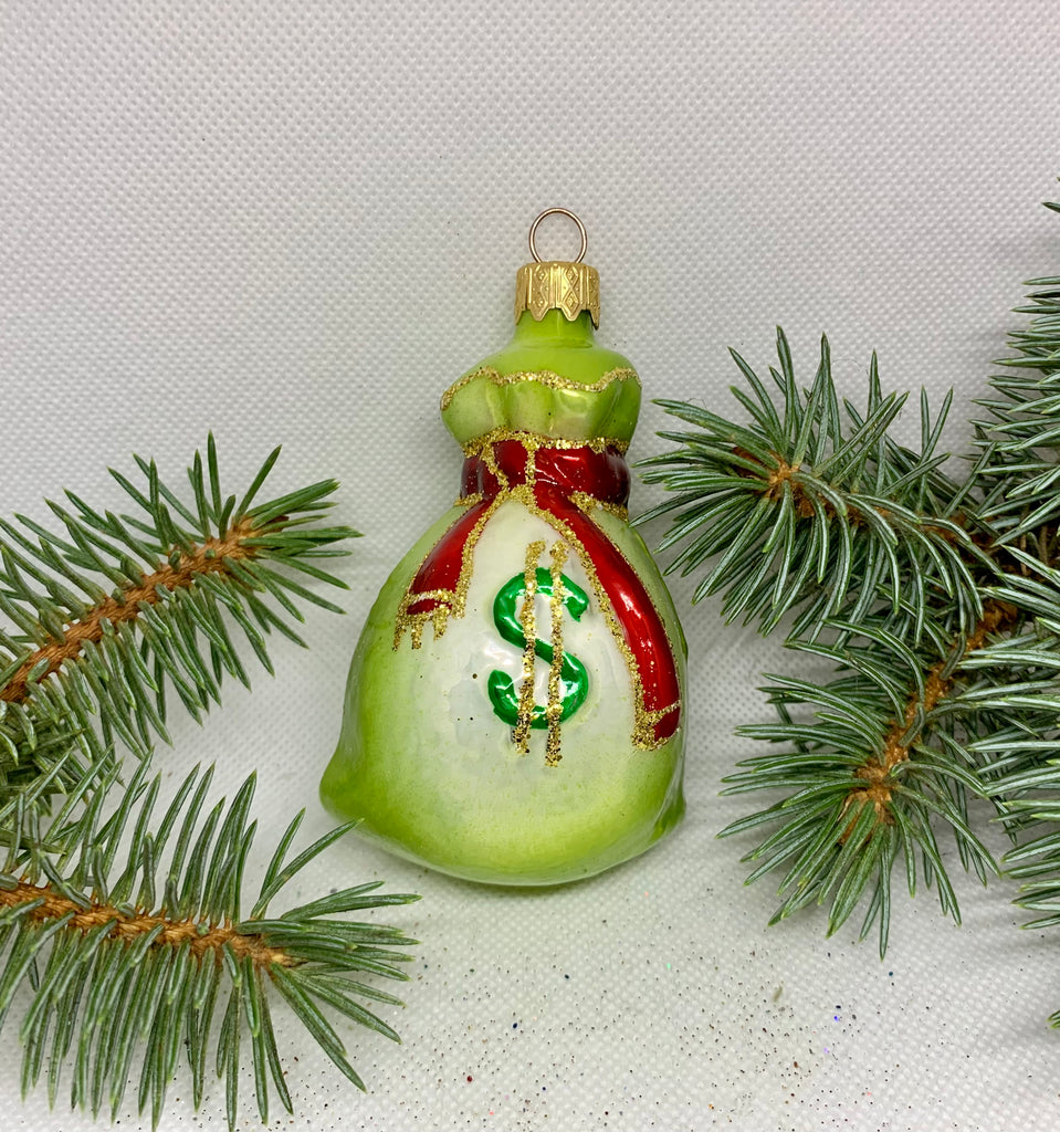 Money bag glass Christmas handmade ornament, Luxury Christmas glass decoration, Christmas tree glass ornament ChristmasboxStore