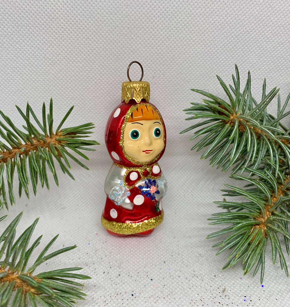 Girl Masha glass Christmas handmade ornament, Luxury Christmas glass decoration, Christmas tree glass ornament ChristmasboxStore