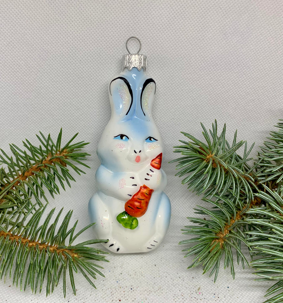 Bunny with carrot glass Christmas handmade ornament, Luxury Christmas glass decoration, Christmas tree glass ornament ChristmasboxStore