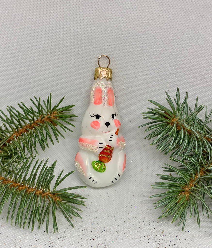 Bunny with carrot glass Christmas handmade ornament, Luxury Christmas glass decoration, Christmas tree glass ornament ChristmasboxStore