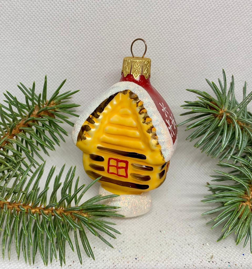 Hut yellow and red with white glitter glass Christmas handmade ornament, Luxury Christmas glass decoration, Christmas tree glass ornament ChristmasboxStore