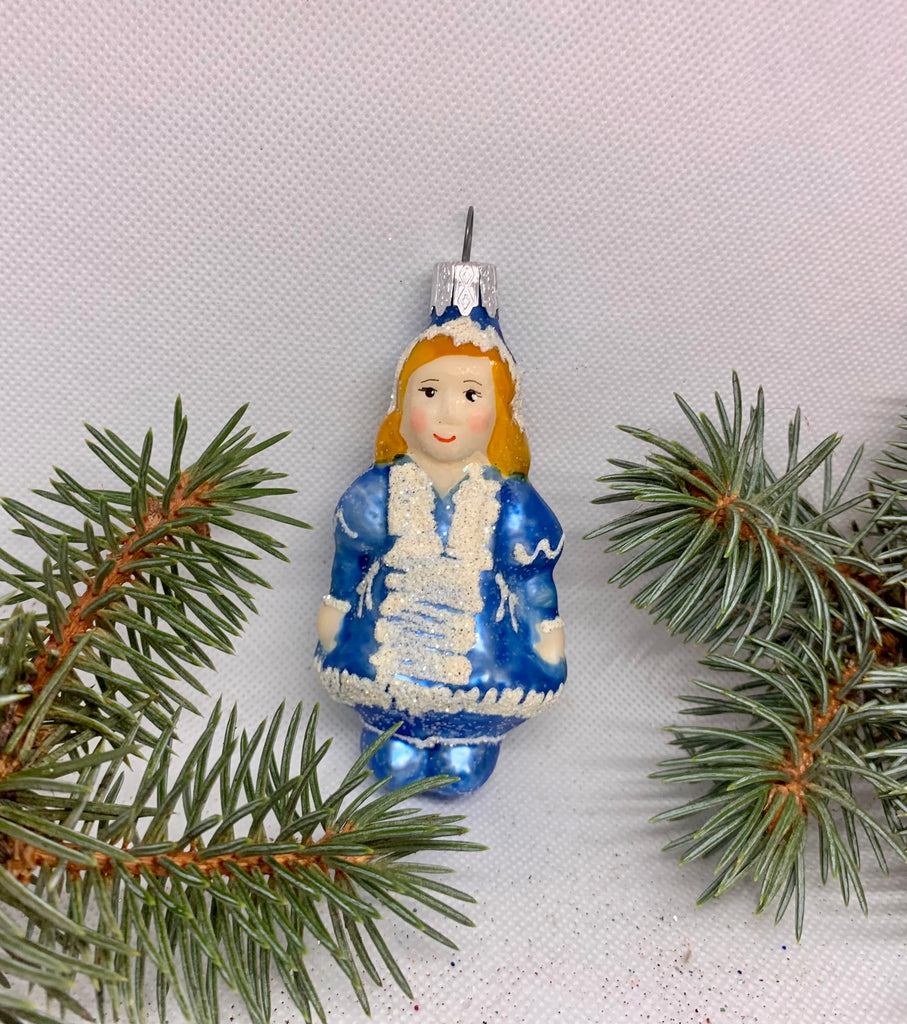 The girl in blue glass Christmas handmade ornament, Luxury Christmas glass decoration, Christmas tree glass ornament ChristmasboxStore