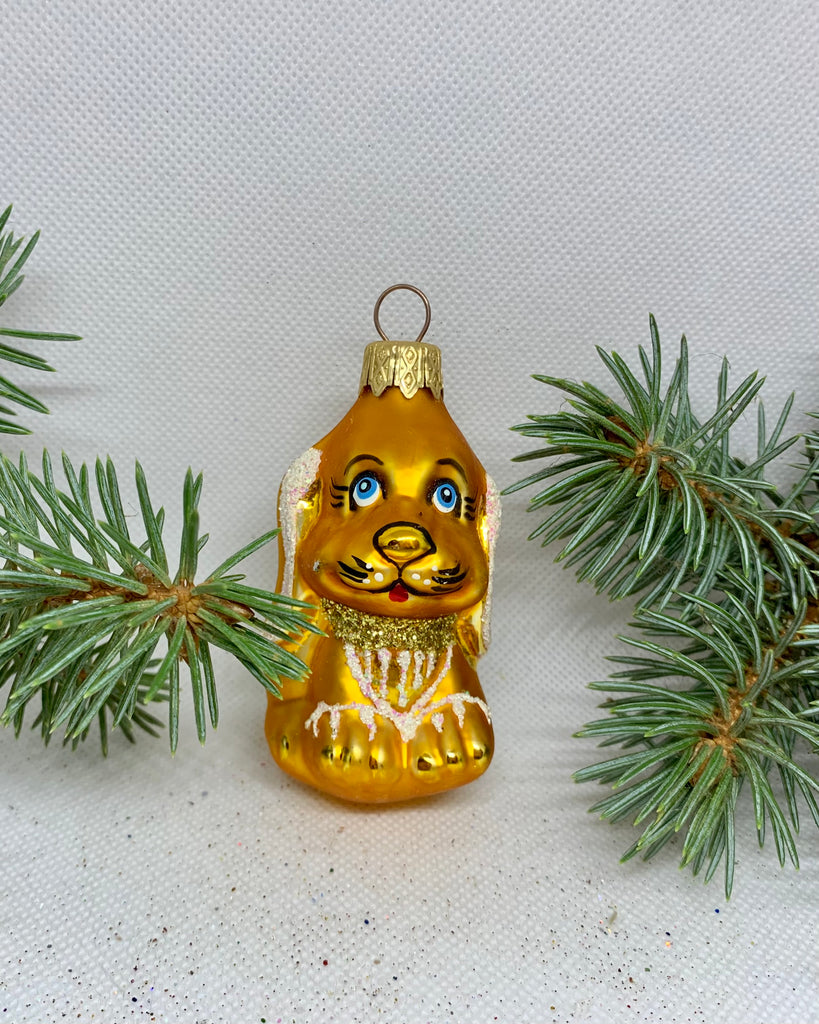 Puppy gold with glitter glass Christmas handmade ornament, Luxury Christmas glass decoration, Christmas tree glass ornament ChristmasboxStore