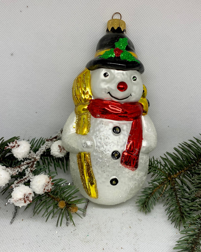 Snowman in a hat glass Christmas handmade ornament, Luxury Christmas glass decoration, Christmas tree glass ornament ChristmasboxStore
