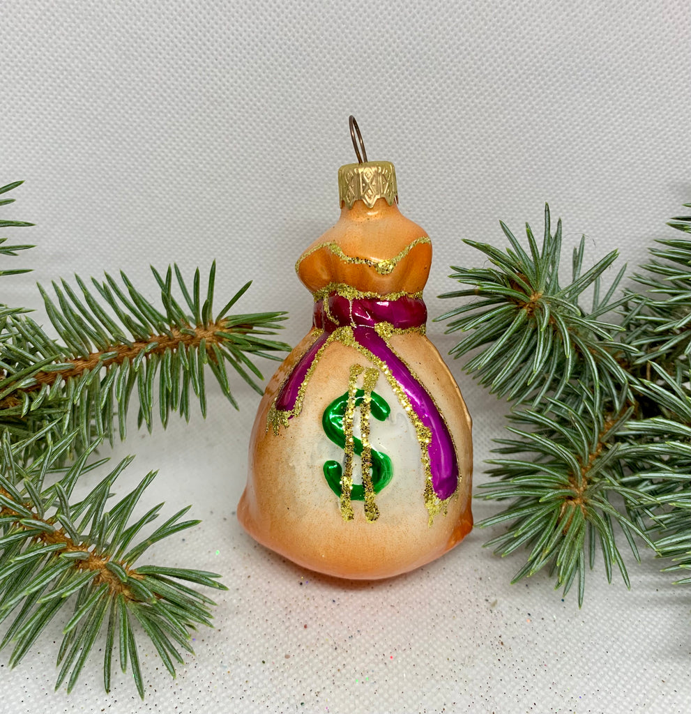 Money bag glass Christmas handmade ornament, Luxury Christmas glass decoration, Christmas tree glass ornament ChristmasboxStore