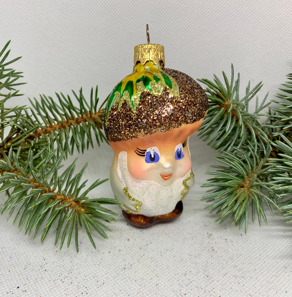 Mushroom smilling with glitter glass Christmas handmade ornament, Luxury Christmas glass decoration, Christmas tree glass ornament ChristmasboxStore