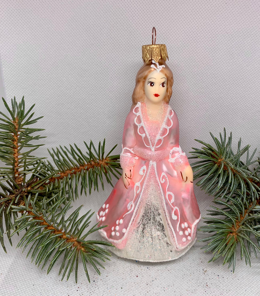Princess in pink glass Christmas handmade ornament, Luxury Christmas glass decoration, Christmas tree glass ornament ChristmasboxStore