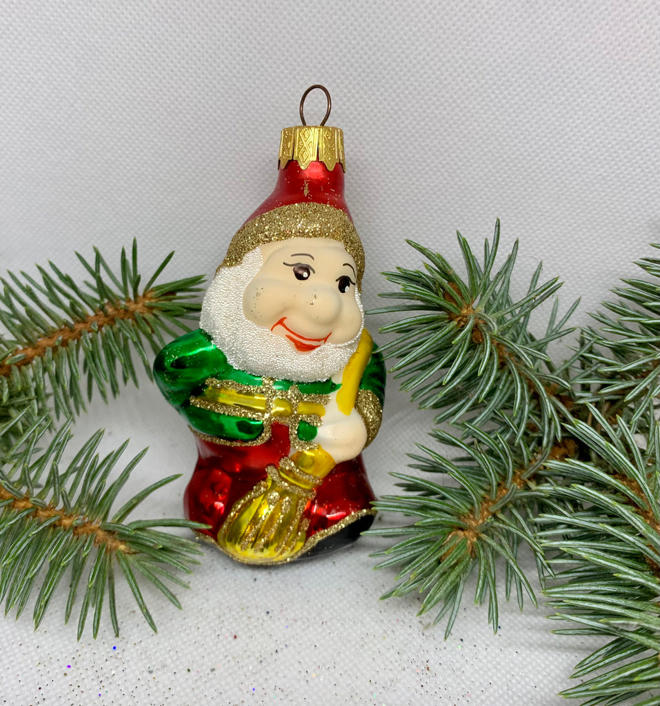 Gnome with a broom glass Christmas handmade ornament, Luxury Christmas glass decoration, Christmas tree glass ornament ChristmasboxStore