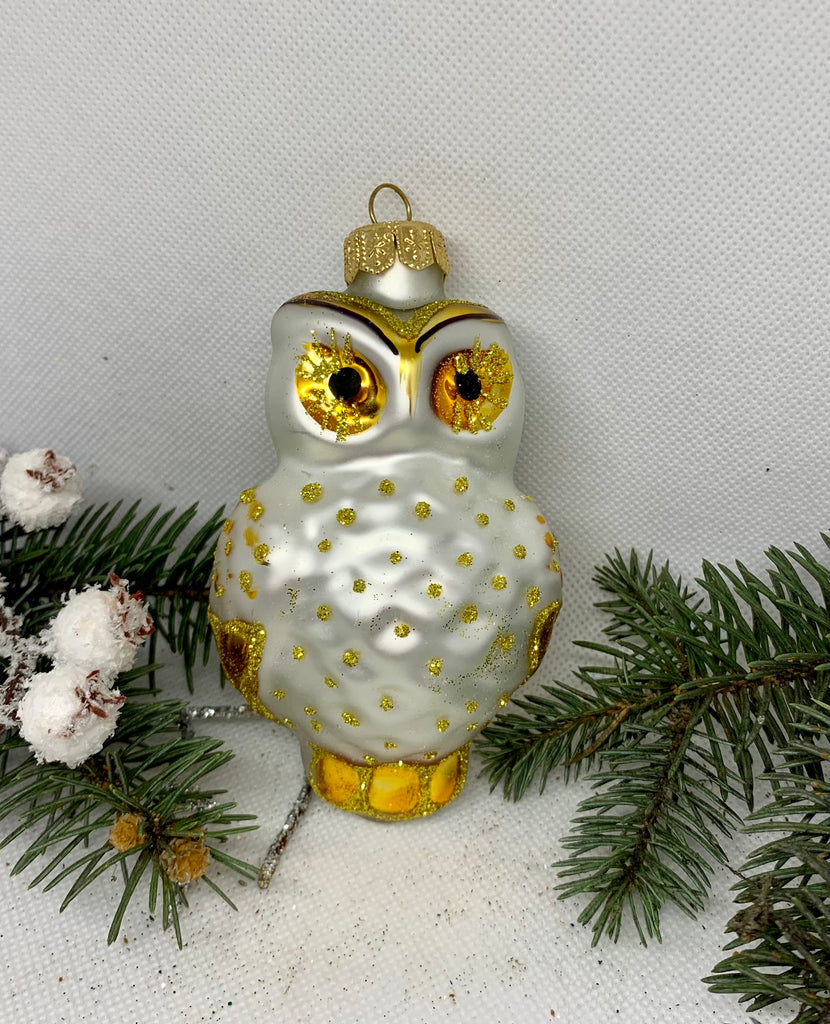 Owl silver and gold glass Christmas handmade ornament, Luxury Christmas glass decoration, Christmas tree glass ornament ChristmasboxStore