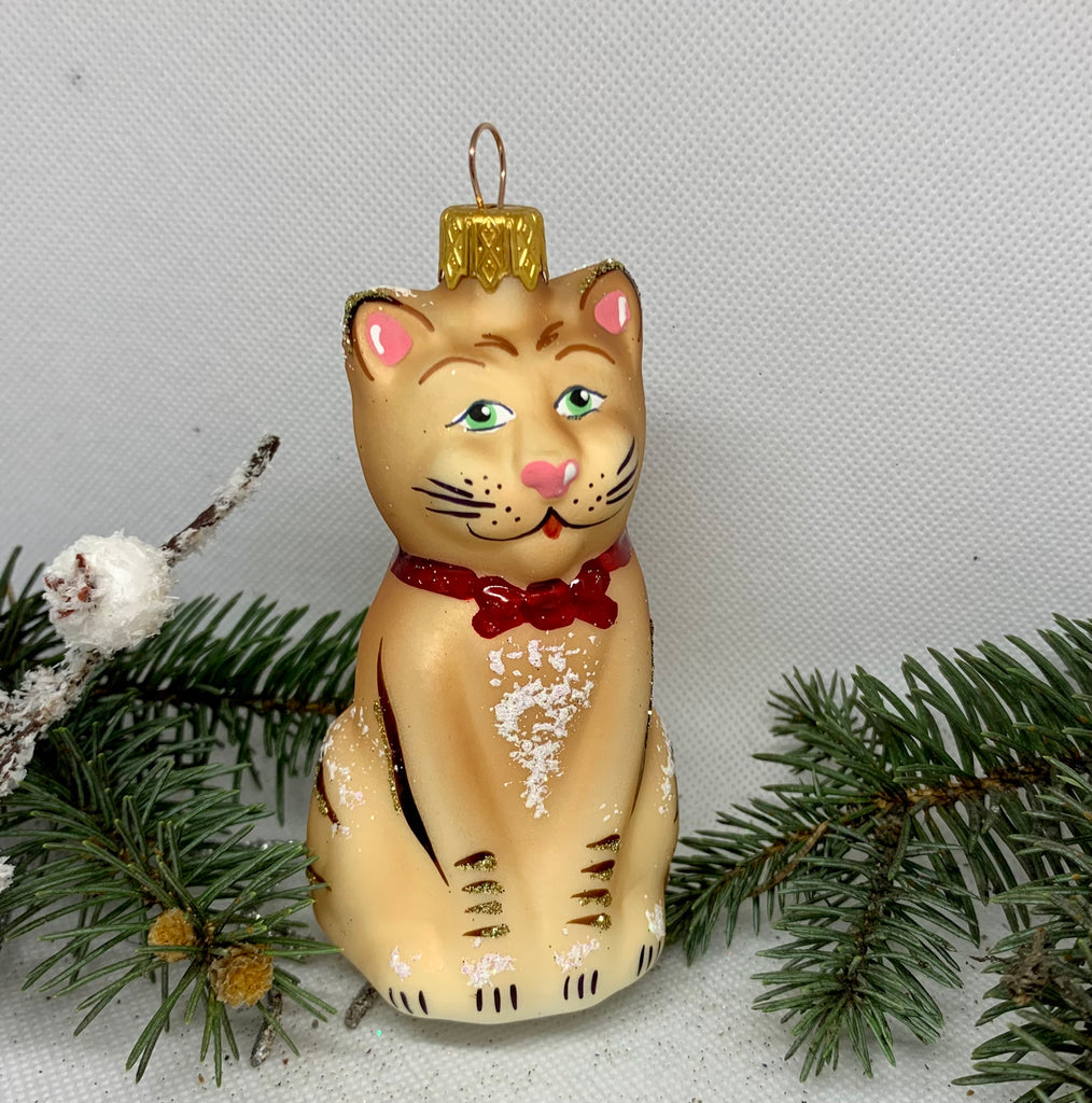 Sitting beige cat glass Christmas handmade ornament, Luxury Christmas glass decoration, Christmas tree glass ornament ChristmasboxStore