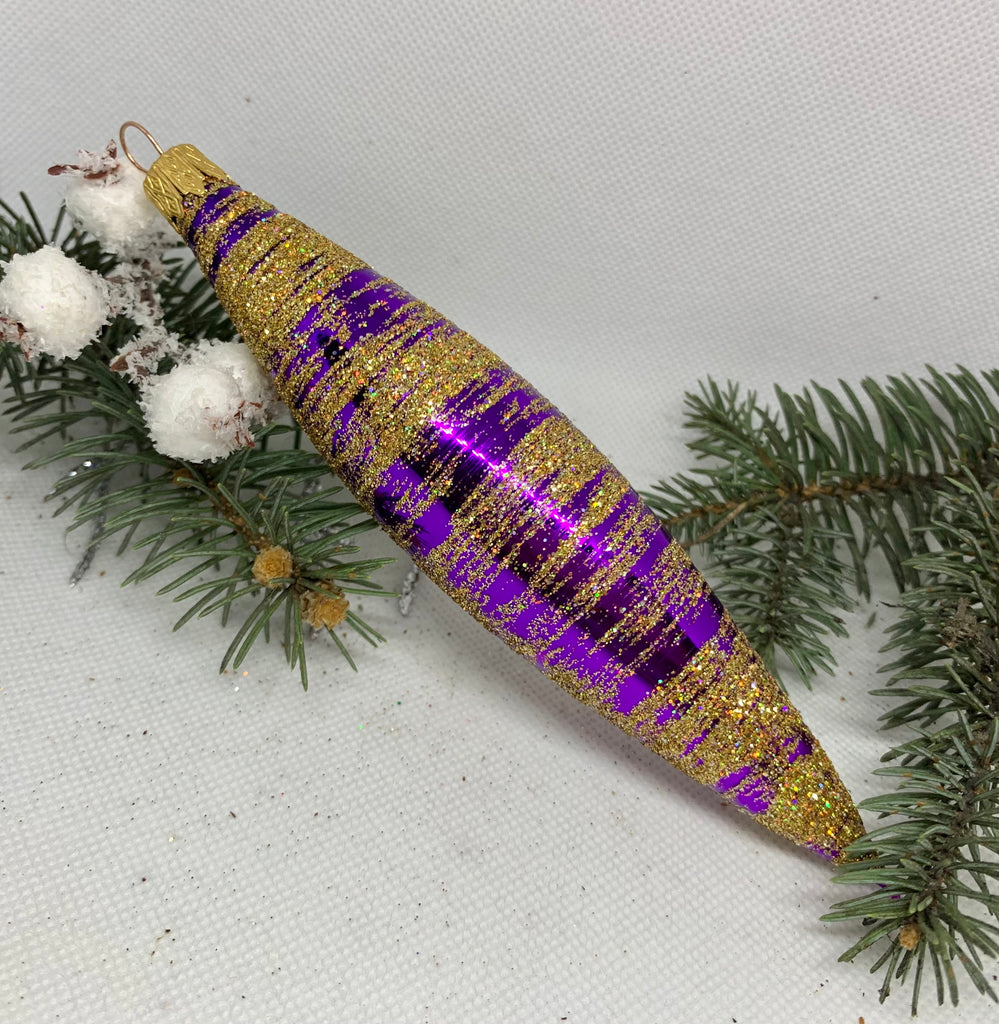 Icicle purple with glitter glass Christmas handmade ornament, Luxury Christmas glass decoration, Christmas tree glass ornament ChristmasboxStore