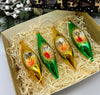 Gold and Green Christmas set of 4 reflector ornaments with gifted box mercury Christmas traditional decorations ChristmasboxStore