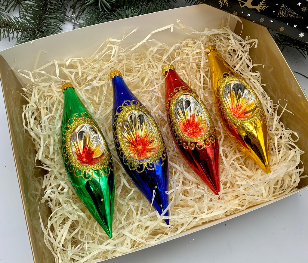 Christmas set of 4 reflector ornaments with gifted box mercury Christmas traditional decorations ChristmasboxStore