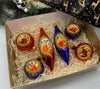 Red and Blue Christmas set of 6 reflector ornaments with gifted box mercury Christmas traditional decorations ChristmasboxStore
