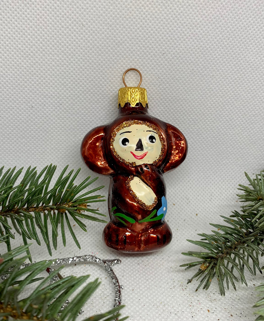 Brown Cheburashka glass Christmas handmade ornament, Luxury Christmas glass decoration, Christmas tree glass ornament ChristmasboxStore