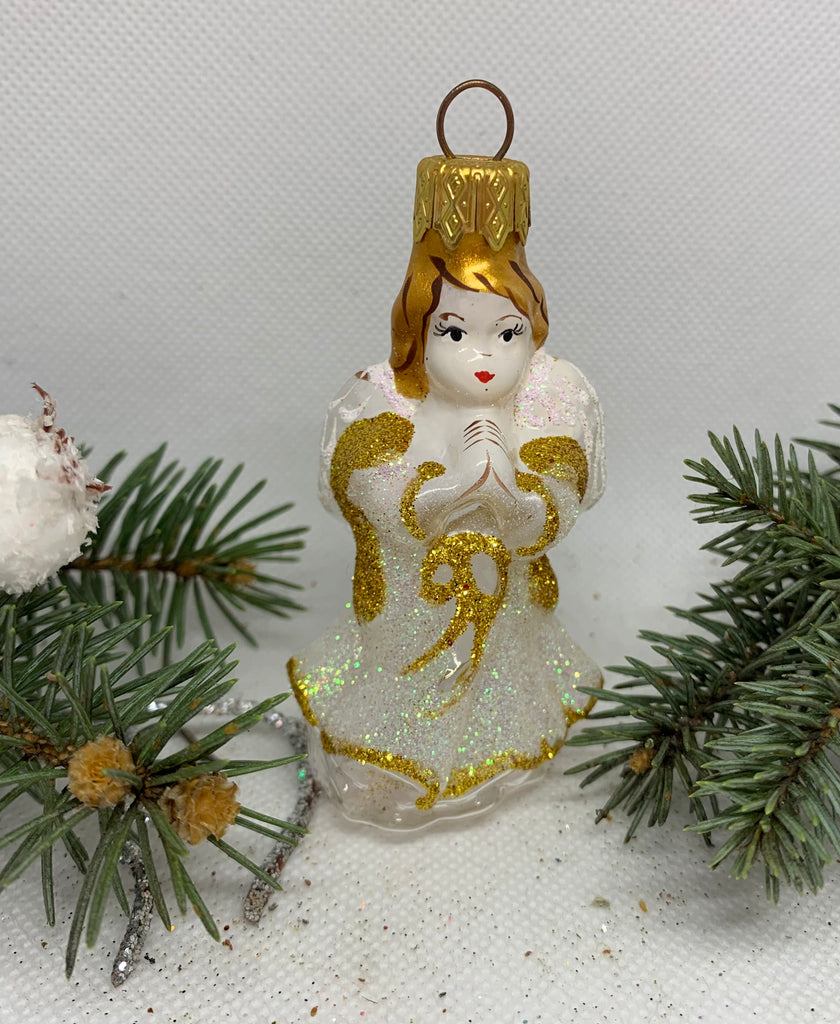 Angel white and gold glass Christmas handmade ornament, Luxury Christmas glass decoration, Christmas tree glass ornament ChristmasboxStore