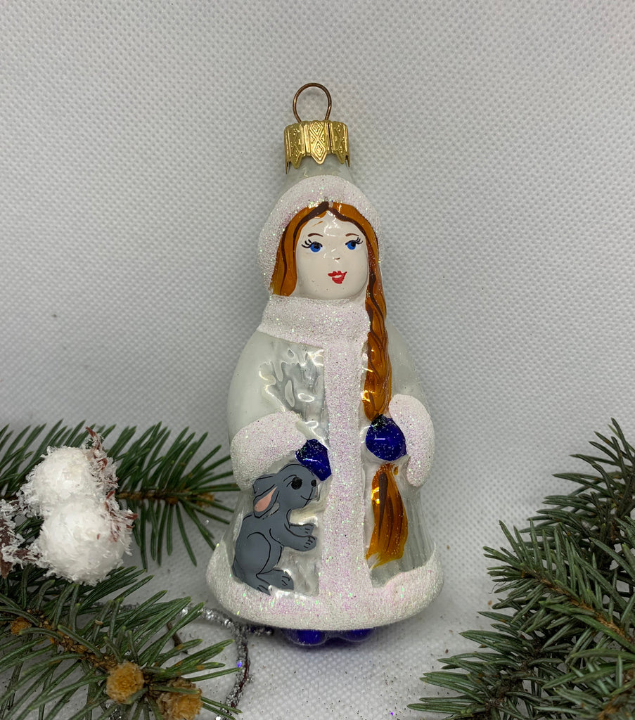 Snow Maiden white and silver glass Christmas handmade ornament, Luxury Christmas glass decoration, Christmas tree glass ornament ChristmasboxStore