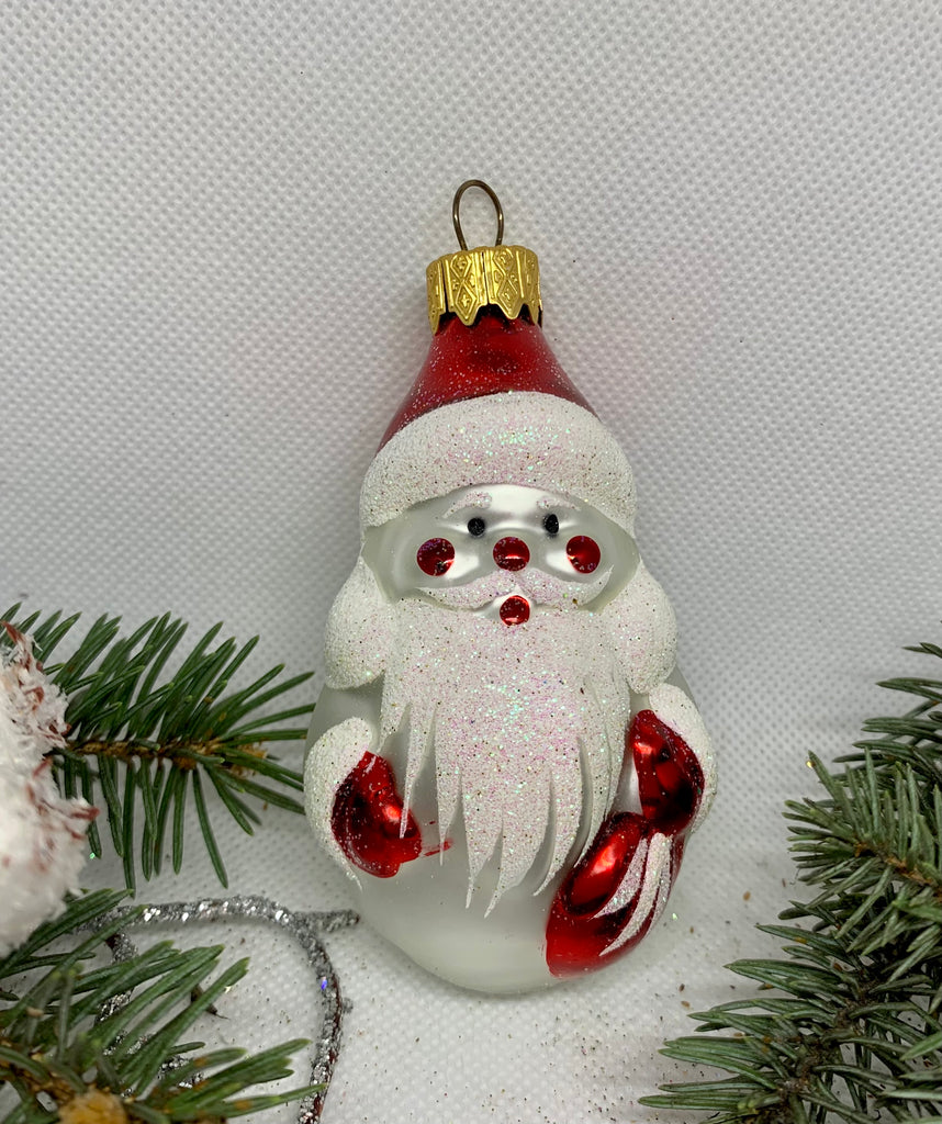 Santa Claus silver and red with glitter glass Christmas handmade ornament, Luxury Christmas glass decoration, Christmas tree glass ornament ChristmasboxStore